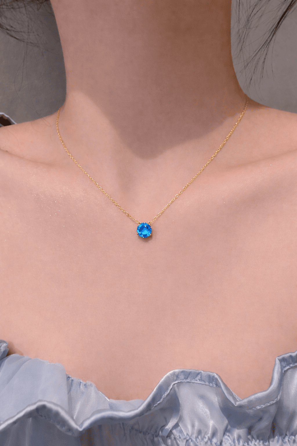 Sapphire Blue Solitaire Necklace