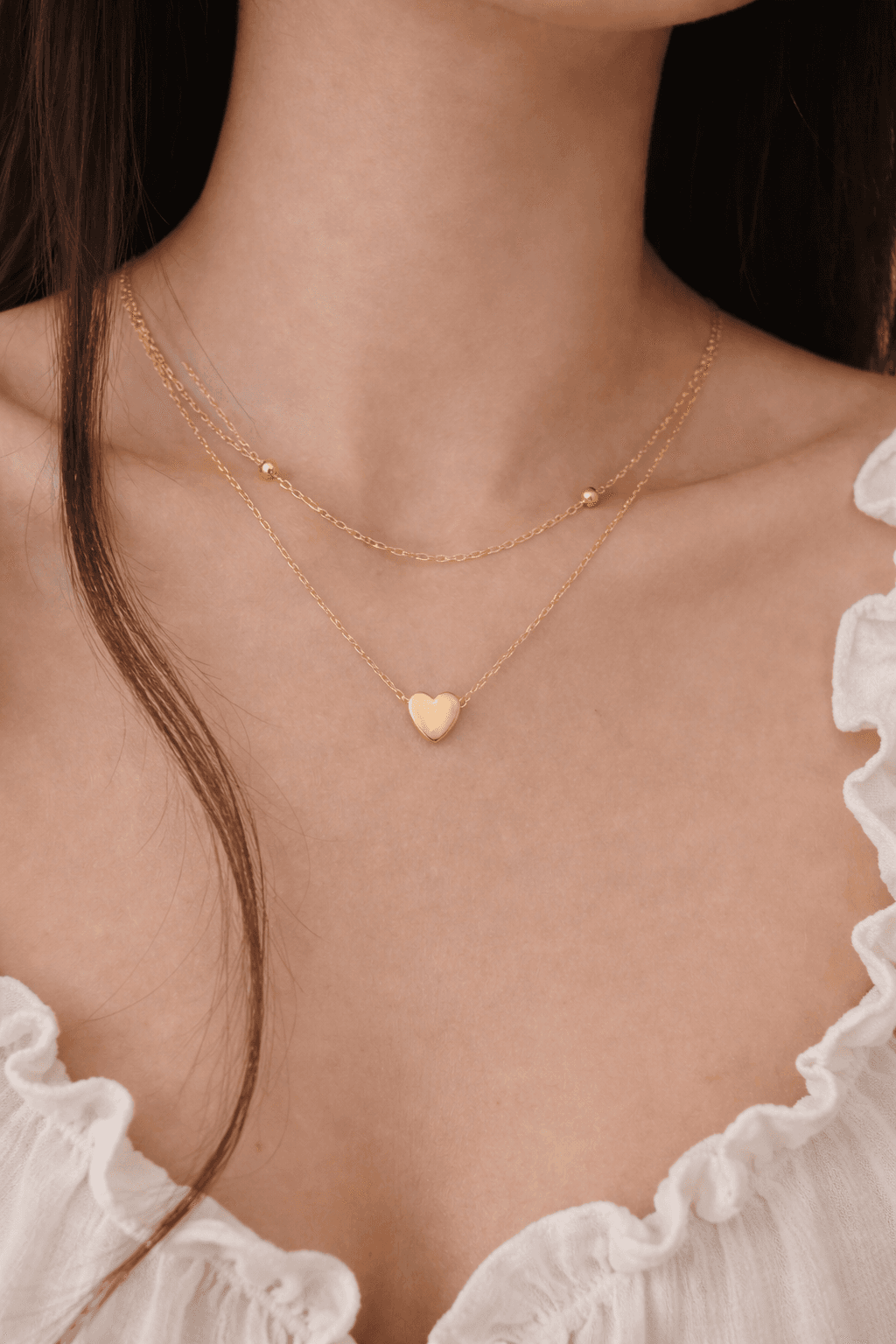 Layered Golden Heart Necklace - View 1