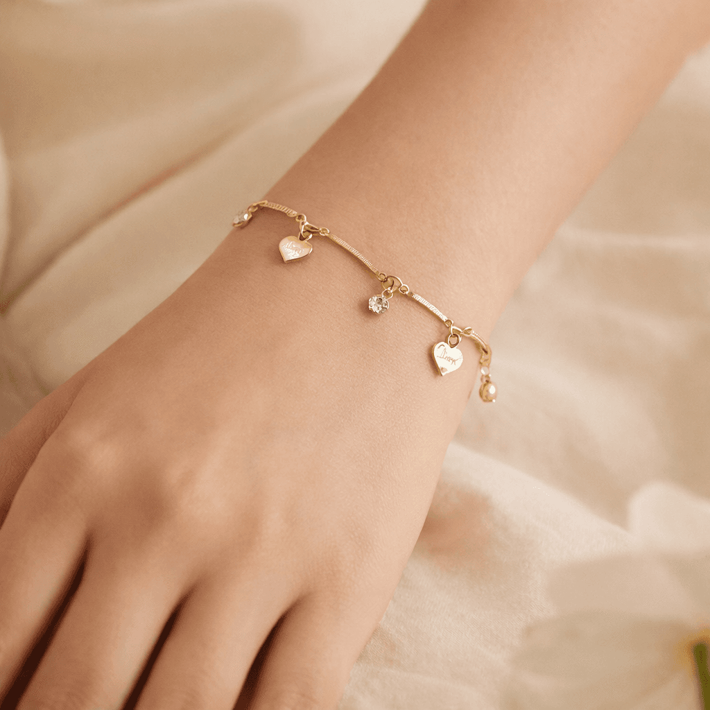Golden Heart Charm Crystal Bracelet
