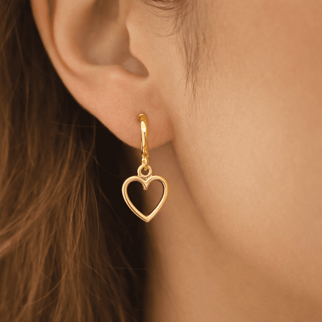 Golden Open Heart Drop Earrings