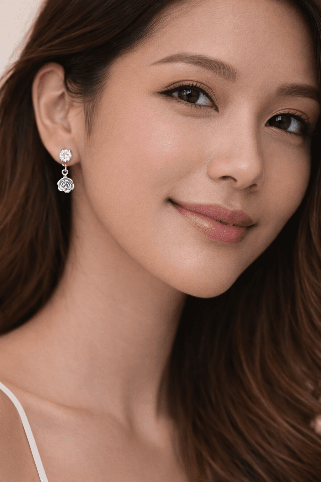 Silver Rose Drop Crystal Earrings - View 1