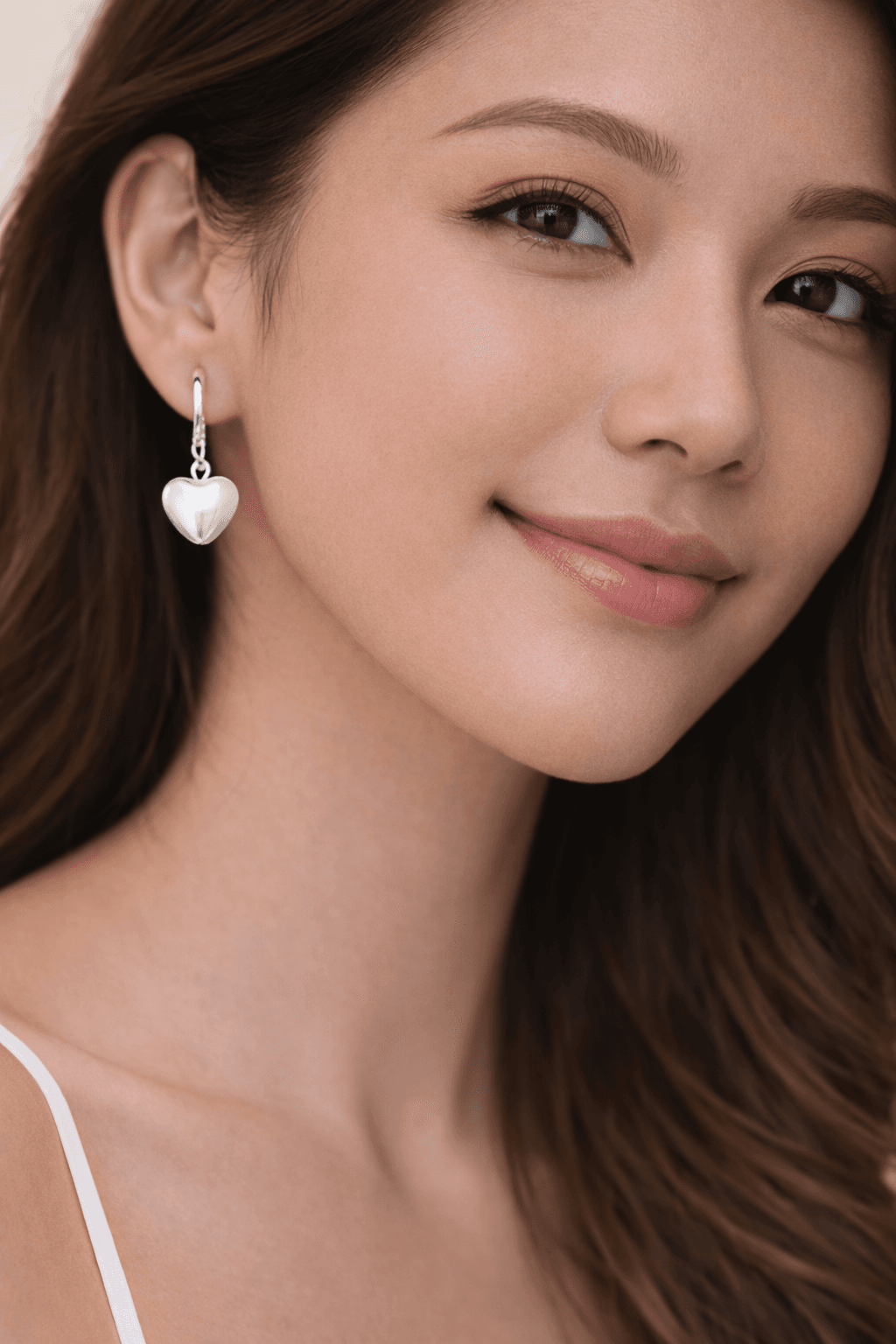 Silver Heart Drop Earrings - View 1