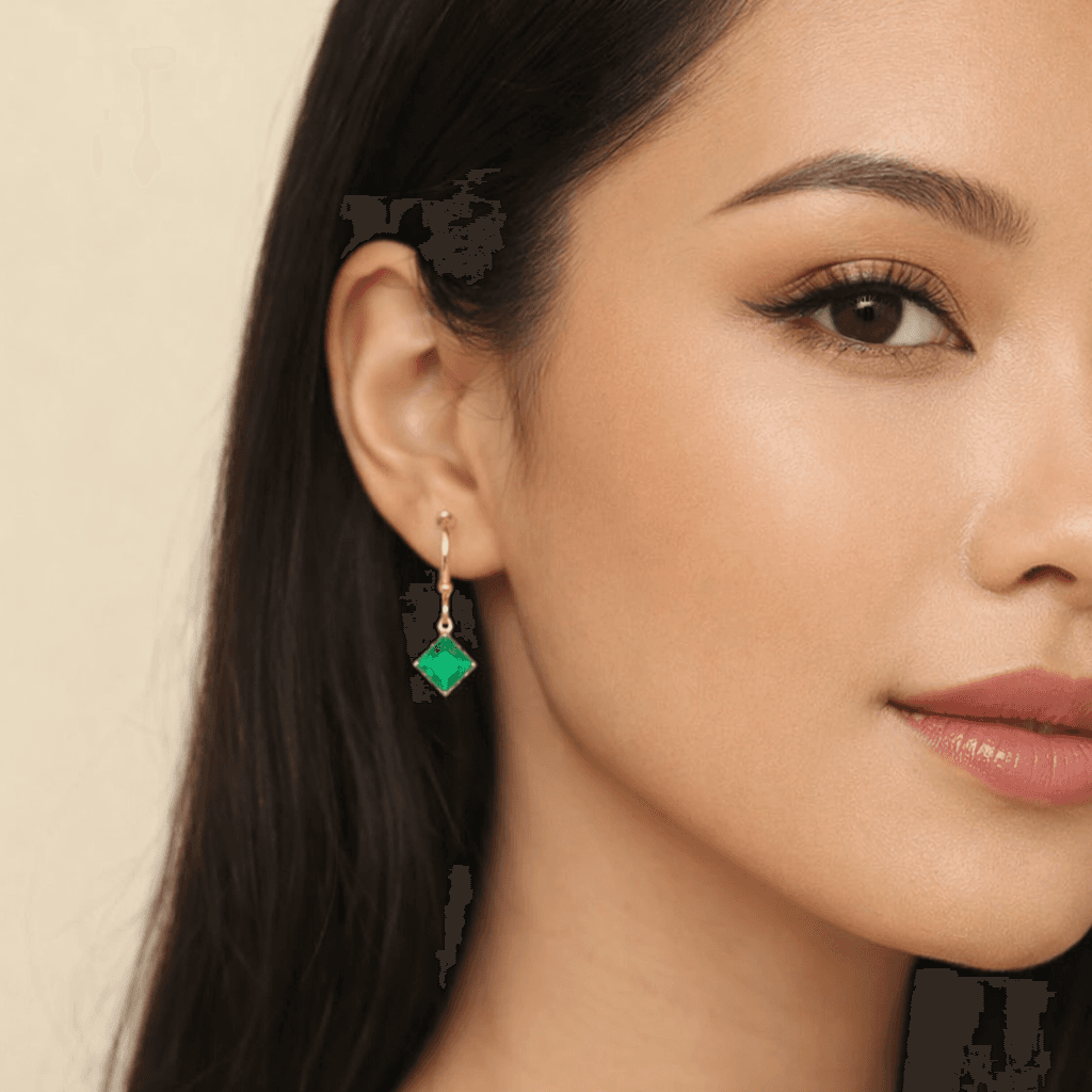 Emerald Square Drop Earrings - View 1
