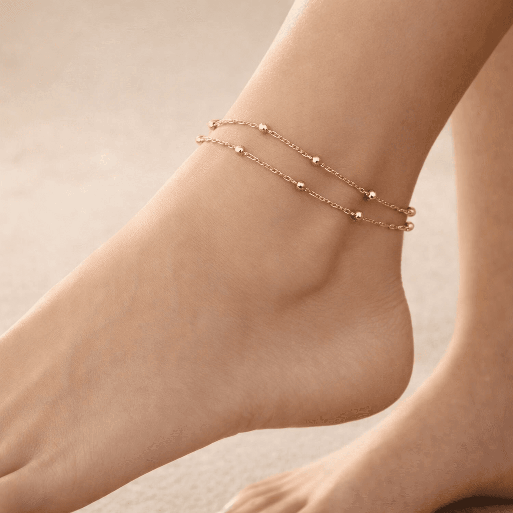 Gold Beaded Double-Layer Anklet