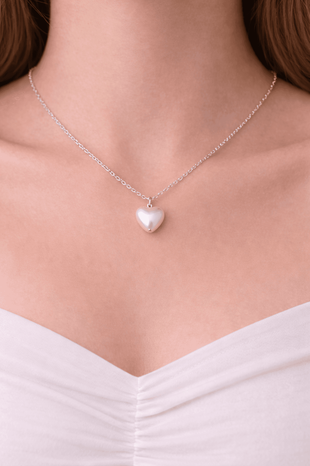 Silver Pearl Heart Pendant - View 1